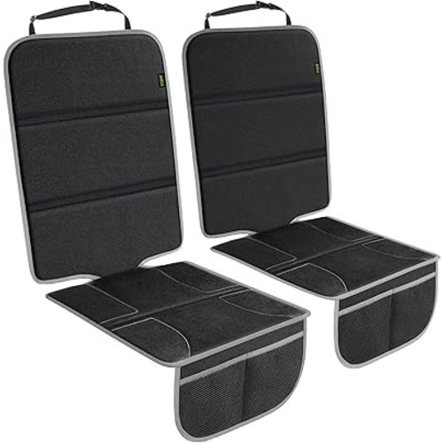 PIDO Car Seat Protector for Child Carseat with Thick Padding and Waterproof Fabric, 2 Pack Seat Cover Mat for Car Leather Upholstery (Black/Gray)