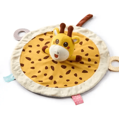 TUMAMA Baby Security Blanket Lovey,Soft Fleece Velvet Minky Dot Blanket with Stuffed Animal&Teething Rings,Newborn Essentials for Babies Girls Boy,Giraffe