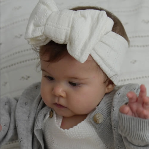Luna + Luca Pointelle Bow Headband - White