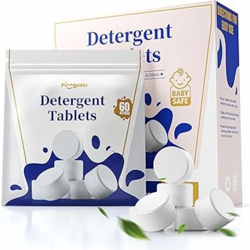 Detergent Washing Tablets 60pcs for Bottle Washer, Compatible with Momcozy, Baby Brezza, Papablic, Grownsy All Major Brands, Baby-Safe Cleaning, Great for Daily Use & Easy Refills