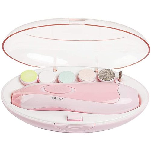 Baby Nail File Electric Nail Trimmer File Manicure Set, Toes Fingernails Care Trimmer with LED Light for Newborn, Kids and Adults - Pink