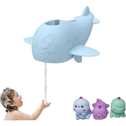 Baby Bathtub Faucet Cover, Kids Bathtub Faucet Cover, Baby Bathtub Spout Cover, Silicone Bathtub Faucet Safety Toy, Universal Fit, Blue Airplane, 1pack