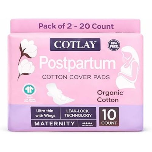 Postpartum Pads with Wings 20 Count – Organic Cotton Maternity Pads, Extra Long Overnight Protection, Pads for Postpartum Bleeding, After Birth Essentials for Mom, Post Partum Pads