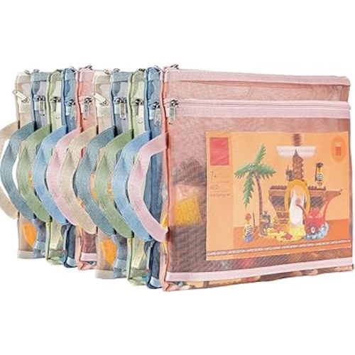 10 Pack Colored Mesh Zipper Pouch Bags, Double-Layer Nylon Puzzle Building Block Sets Toy Storage & Organization, Breathable See Through A4 Zipper Pouch with Handle for School Office Games