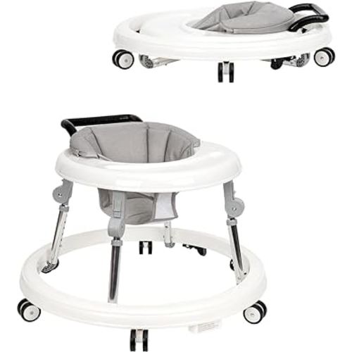 Wismind Baby Walker Foldable with 9 Adjustable Heights, Baby Walkers for Boys Girls Babies 7-18 Months, Baby Walker with Wheels Portable（White)