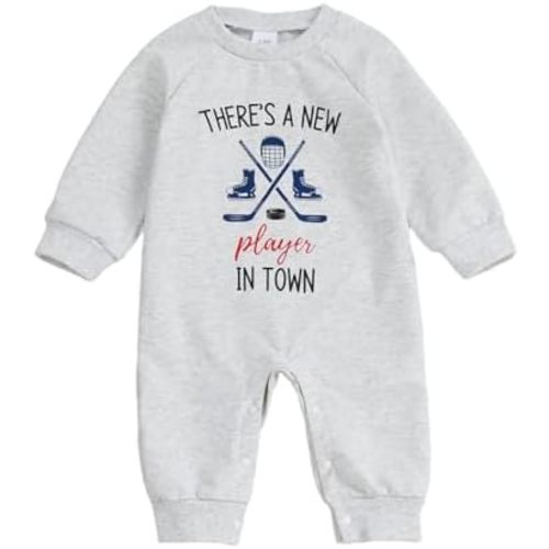 Newborn Infant Baby Boy Game Day Outfit Hockey Onesie Jumpsuit One Piece Long Sleeve Romper Clothes