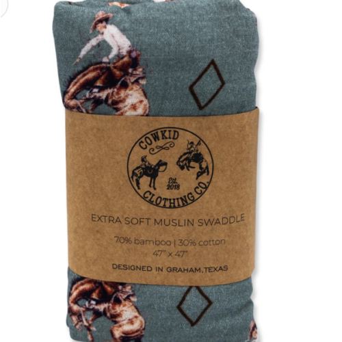 Teal Bronc Bamboo Muslin Swaddle – Cowkid Clothing Company
