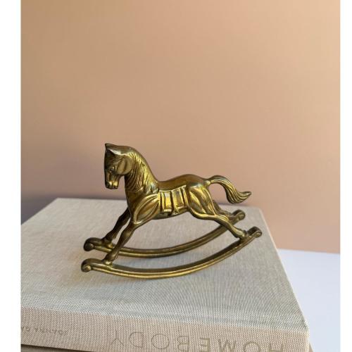 Vintage Brass Rocking Horse Figurine | Equestrian-Inspired Baby Nursery Decor