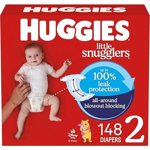 Huggies Size 2 Diapers, Little Snugglers Baby Diapers, Size 2 (12-18 lbs), 148 Count