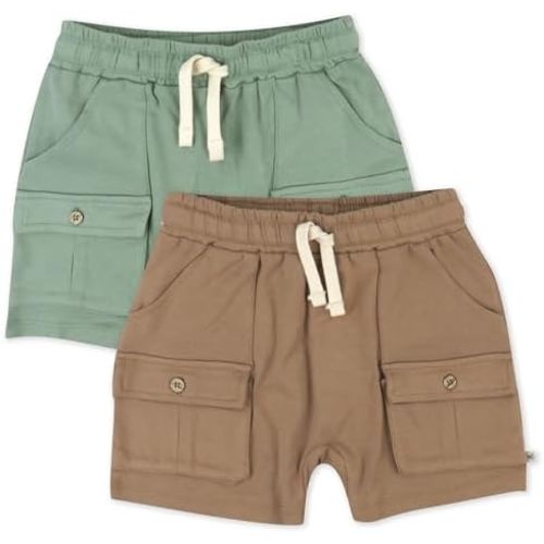 HonestBaby 2-Pack Cargo Shorts 100% Organic Cotton for Infant Baby and Toddler, Boys, Girls