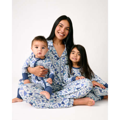 Patchwork Indigo Ribbed Two-Piece Pajama Set | Little Sleepies
