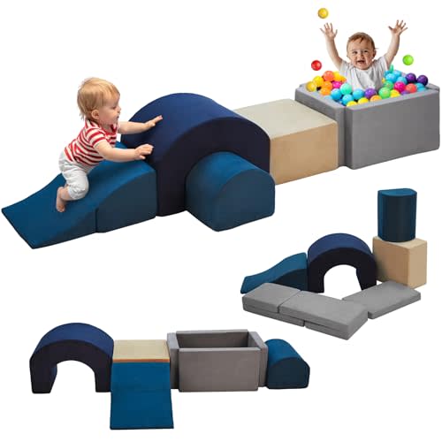 Kinevoli 7 Pieces Climbing Toys and Blocks - Indoor Soft Foam Climber PlaySet for Toddlers, Kids, and Babies Ages 1-3 - Perfect for Crawling and Ball Pit Play