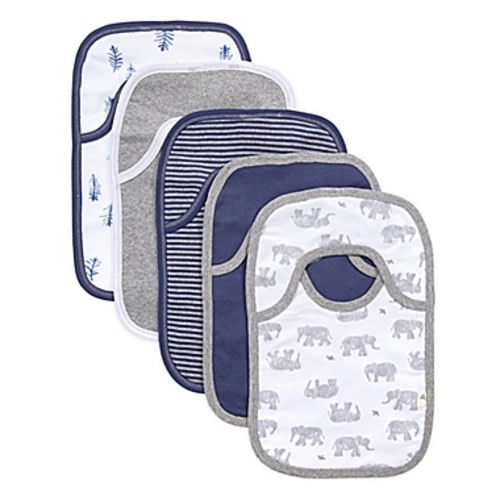 Burt's Bees Baby® 5-Pack Wandering Elephants Organic Cotton Bibs in Heather Grey