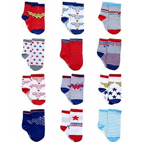 DC Comics Baby Boys’ and Girls’ Socks - 12 Pack Batman, Wonder Woman, Superman, Justice League, Super Girl Socks (0-24M)