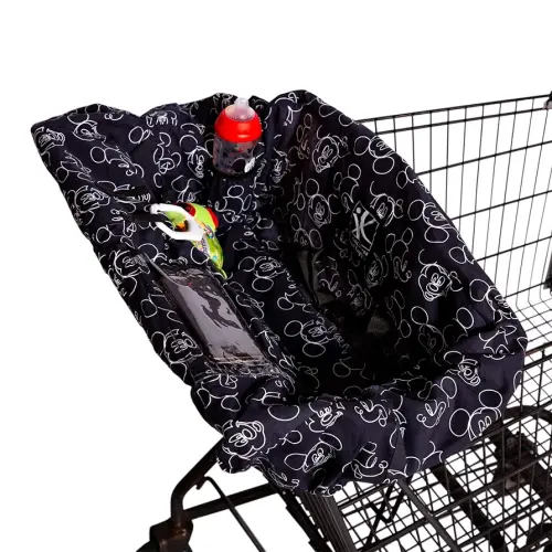 Disney Baby by J.L. Childress Shopping Cart & High Chair Cover - for Baby, Kids, Toddler - Phone Holder and Toy Loops - Extra Large, Universal Grocery Cart Cover - Gender Neutral - Mickey Mouse Black