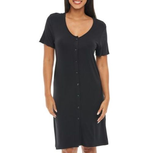 ADR Women's Soft Knit Night Shirt, Short Sleeve Button Down Nightgown V-Neck Pajama Top Raspberry Large