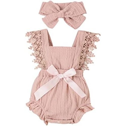Douhoow Infant Baby Girl Plaid Romper Baby Short Sleeve Pleated Romper Bodysuit Summer Spring Outfits