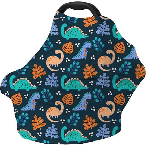 Car Seat Covers for Babies - Multi-use Carseat Canopy Cover Breastfeeding Covers, Stroller Canopy Cover (Navy Dinosaur)