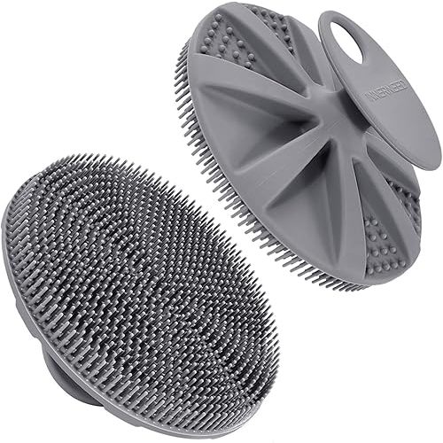 INNERNEED Food-Grade Soft Silicone Body Scrubber Shower Brush Handheld Cleansing Skin Brush, Gentle Exfoliating and Lather Well (Gray)
