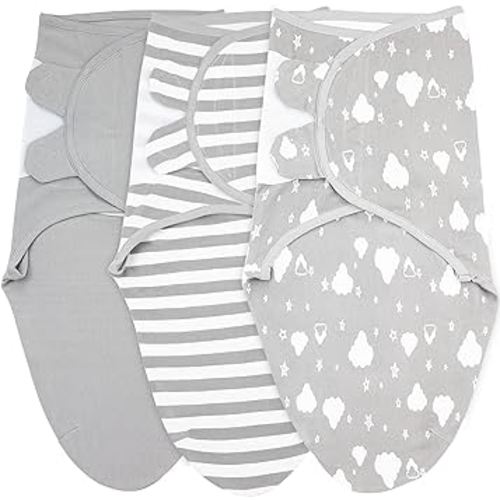 Baby Swaddle Blanket Wrap Large Size, 3-Pack Newborn Swaddle Sack, Baby Swaddles 3-6 Months, Swaddles for Newborns, Baby Sleep Sack, Baby Swaddle Blanket Wrap, White Grey