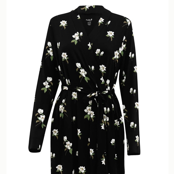 Women’s Lounge Robe in Big Midnight Magnolia – Kyte Living