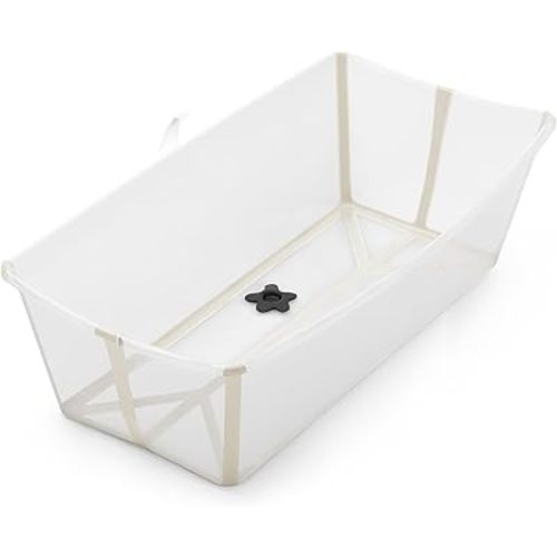 Stokke Flexi Bath X-Large, Sandy Beige - Spacious Foldable Baby Bathtub - Lightweight & Easy to Store - Convenient to Use at Home or Traveling - Best for Ages 0-6