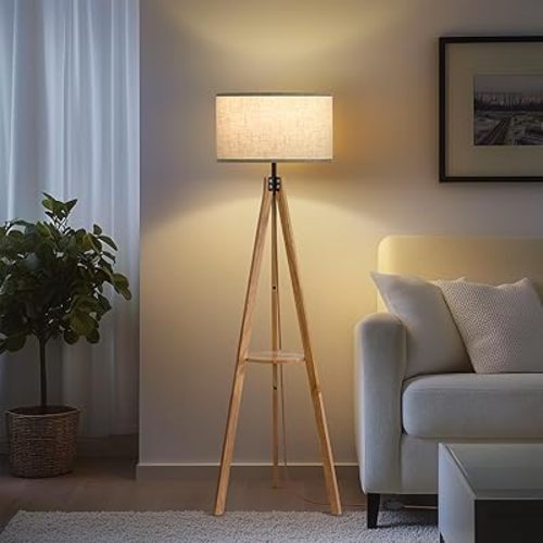 Floor Lamps for Living Room, Modern Standing Lamp with Shelf, 3 Color Temperature Led Bulb Tall Lamps with Foot Switch for Bedroom and Office, Burlywood