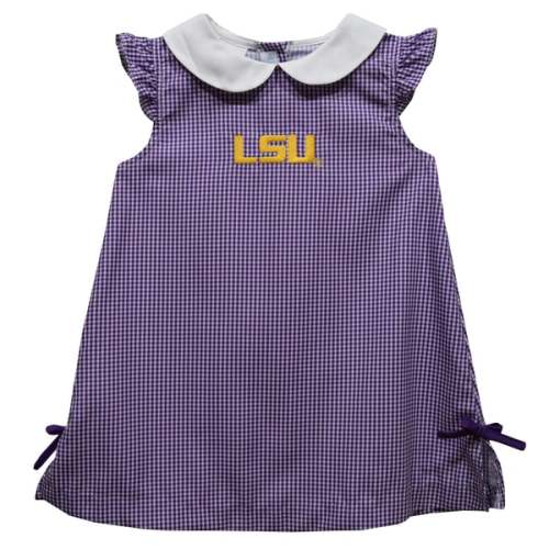LSU Tigers Vive La Fete Infant Girls Mini Check Pattern A-Line Dress - Purple
