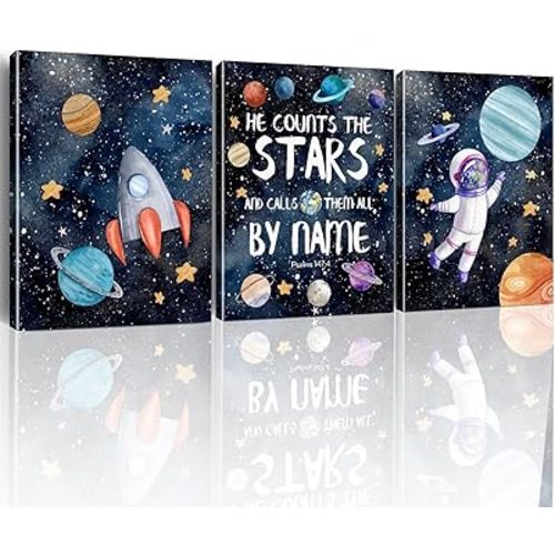 Yuzi-n Space Decor for Boys Room Outer Space Room Decor for Boys, Space Wall Art Decor for Boys Bedroom Nursery Playroom Toddler Boys Room, Christian Space Posters Set of 3 (12x15 Inches)