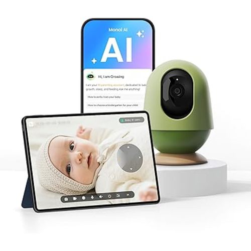 MONAI Security WiFi Baby Monitor with 3K UHD Camera and Audio, Cry/Sleep/Face-Covered Detection, Virtual Safety Fence, AI Parenting Q&A Assistant, Night Vision, Local Storage, Crib Mount
