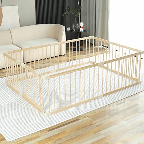 Baby Playpen Play Fence Gate Play Pen Wood Large,Playpens for Babies and Toddlers Kids Indoor,Baby Play Yards Gym