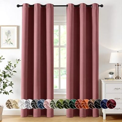 MIULEE Dusty Rose Blackout Curtains for Bedroom Living Room 84 Inches Long 2 Panels, Thermal Insulated Room Darkening Drapes Solid Grommet Noise Reduction Light Blocking Window Treatments 40x84 Inch