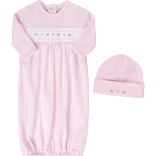 Floral Smocked Gown & Hat Set, Newborn