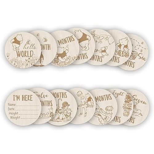 Baby Bear Age Milestone Sign, Baby Monthly Cards/Discs for Memory Keepsake Photo Taken 7 Pcs Double Sided