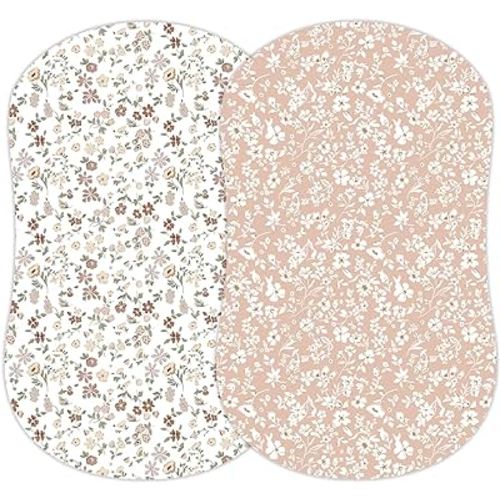 2-Pack Fitted Bassinet Sheets (Fleurette) - Buttery Soft Cotton Blend for Standard Bassinet