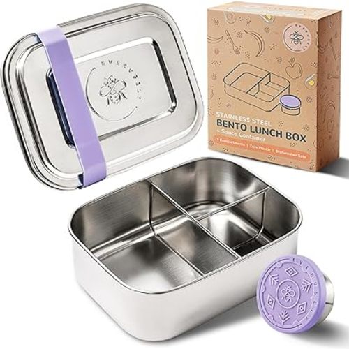 Everusely Small Stainless Steel Bento Box Kids - 27oz Toddler Lunch Box Stainless Steel, Metal Lunch Box for Kids, Metal Lunch Container, Stainless Steel Lunch Box For Kids, Bento Box Stainless Steel