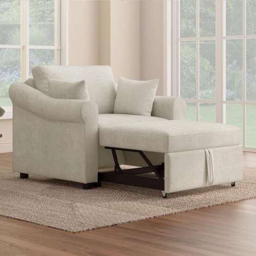 3-in-1 Beige Chenille Arm Chair, Sofa Bed Chair, Convertible Sleeper Chair