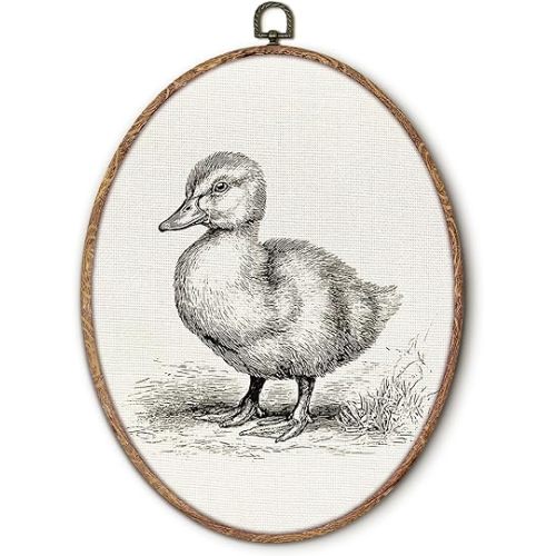 Vintage Duck Oval Wall Art Framed, Cottagecore Duck Oval Wall Decor, Retro Animal Farmhouse Hanging Canvas Prints Wall Sculptures for Home Living Room Nursery Decor, 8.5x11.5 Inch