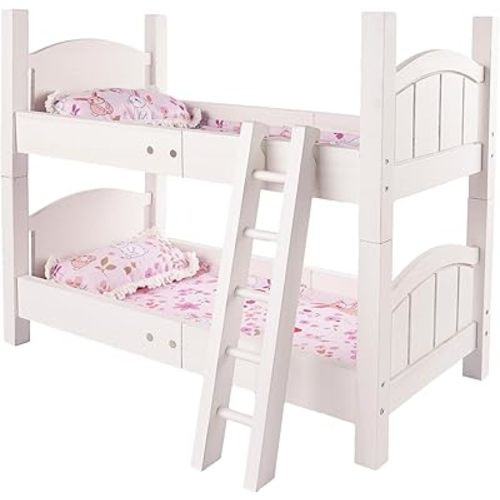 BABESIDE Reborn Baby Dolls Crib with Bedding, Wooden Babys Doll Bunk Bed for 17-20 Inch Dolls, Reborn Baby Doll Bunk Bed with Ladder Removable, Doll Bed for Gift, White