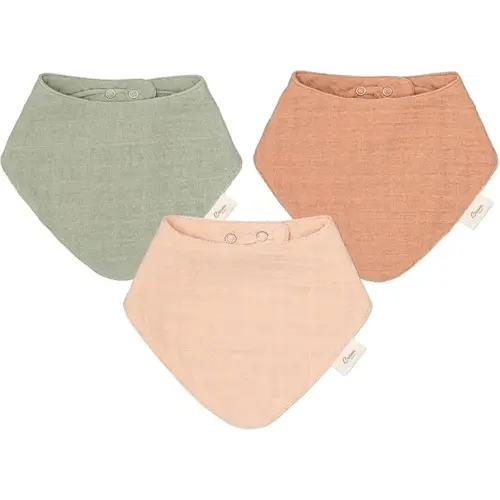 Crane Baby Soft Muslin Baby Bib Set, Adjustable and Absorbent Bandana Style Bibs for Boys and Girls, Rose, 3 Piece, 18.5” x 9”