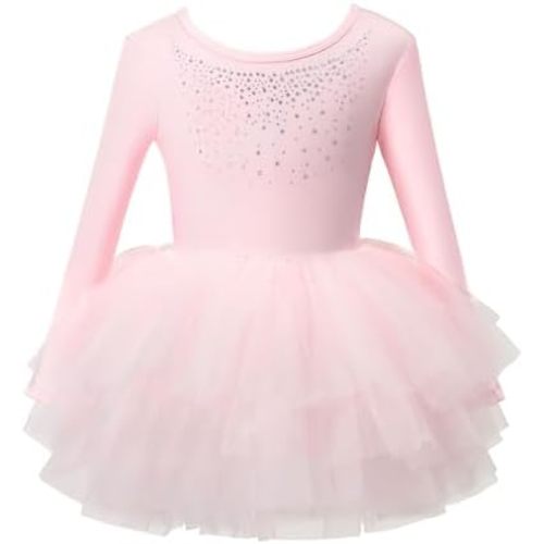 KARETT Toddler Ballet Leotard with Snap Glitter Ballerina Outfit Criss-Cross Pink Tutu Dress for Girls 1-7 Years