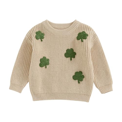 Amnnchya Baby Girl Boy Sweater Toddler Infant Newborn St Patricks Day Outfit Shamrock Knit Oversized Crewneck Pullover