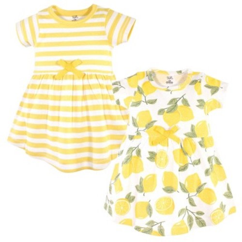 Touched by Nature Baby and Toddler Girl Organic Cotton Short-Sleeve Dresses 2pk, Lemon Tree, Size: 6-9 months