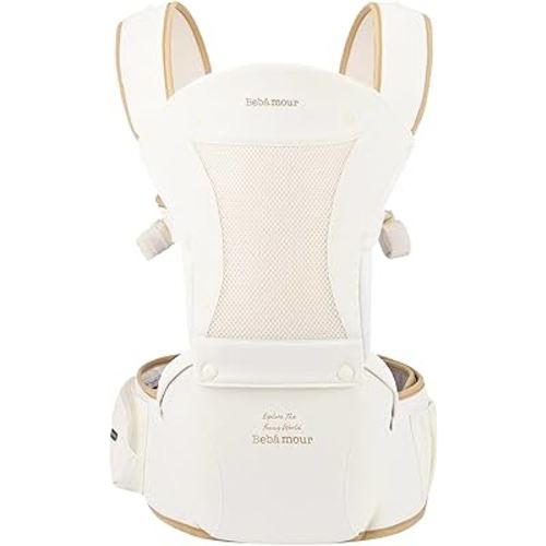Bebamour Baby Carrier Newborn to Toddler Baby Carrier Hipseat 0-36Months with Head Hood, 3 PCS Teething Pads, Waist Extender (New Khaki)