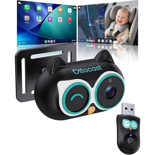 OTTOCAST Baby Car Camera for CarPlay, 1080P HD Rear Seat Monitor on Car Screen, 150° Wide Angle No-Glow Night View, Wireless CarPlay Adapter Included, Safety Camera for Kids & Infants