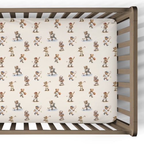 Football Crib Sheets with Teddy Bears and Classic Style