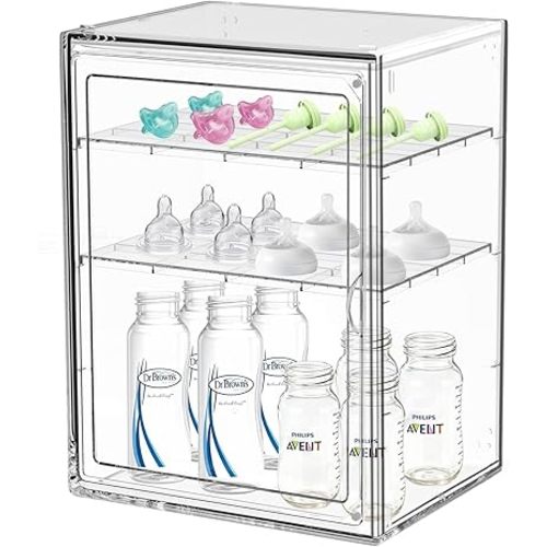 Baby Bottle Organizer,Adjustable Height Bottle Storage Organizer Baby for Bottles, Pacifiers, Pump Parts, Clear Organizer for Countertop, Cabinet,Vanity, Bathroom