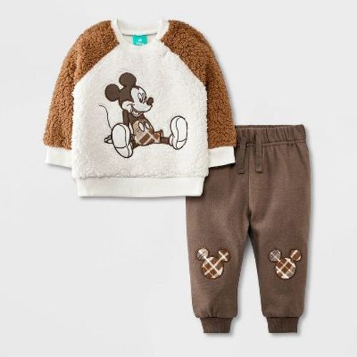 Baby Boys' Mickey Faux Shearling Plaid Patch Fleece Set - Brown Newborn