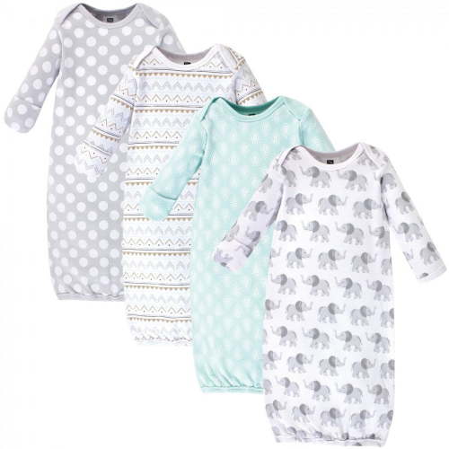 Hudson Baby Cotton Gowns, Gray Elephant, Preemie-Newborn