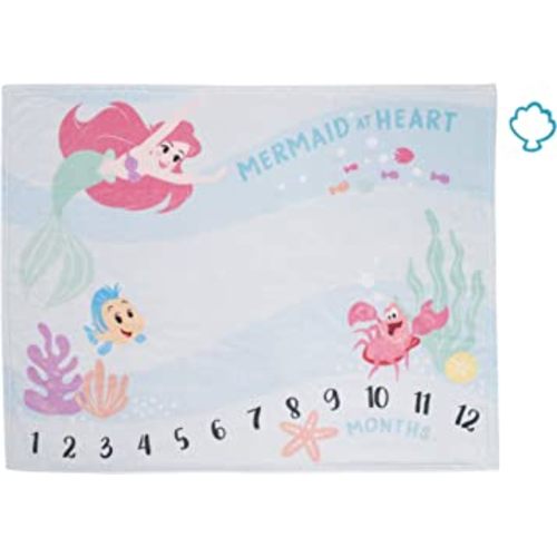 Disney The Little Mermaid Ariel, Aqua, Pink & Green, Super Soft Milestone Baby Blanket, Aqua, Pink, Green, Yellow